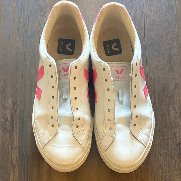 Veja White Sneakers with Pink Highlights - Picture 1 of 5